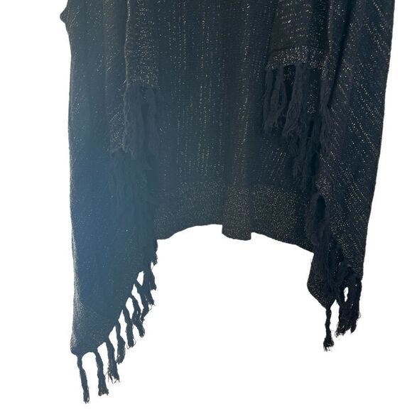 Avenue Black/Gold Metallic Sleeveless Boho Longline Fringe Open Cardigan 14/16 - Picture 4 of 7